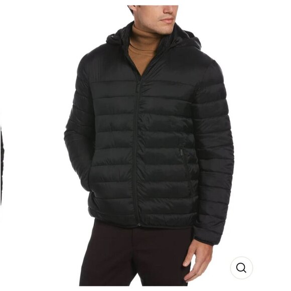 PERRY ELLIS Mens XXL Black Lightweight Hooded Puffer Jacket - Picture 1 of 7
